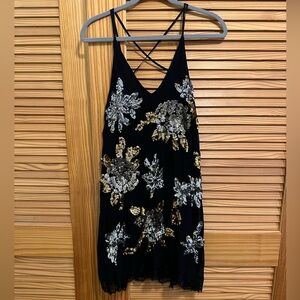 Free People Black Mini Dress with Gold and Silver Floral Sequins